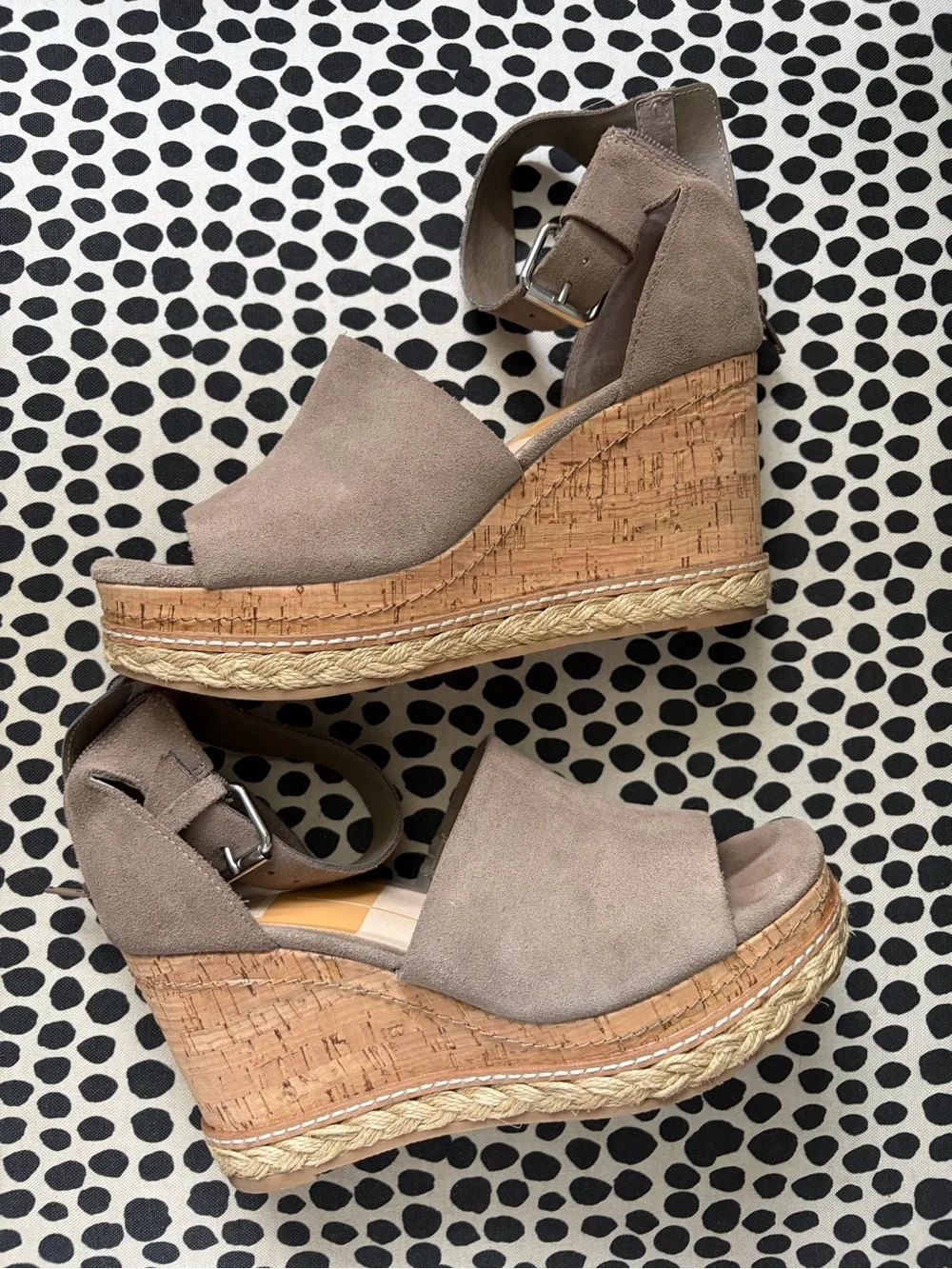 Dolce Vita Taupe Suede Wedge Espadrille Sandals